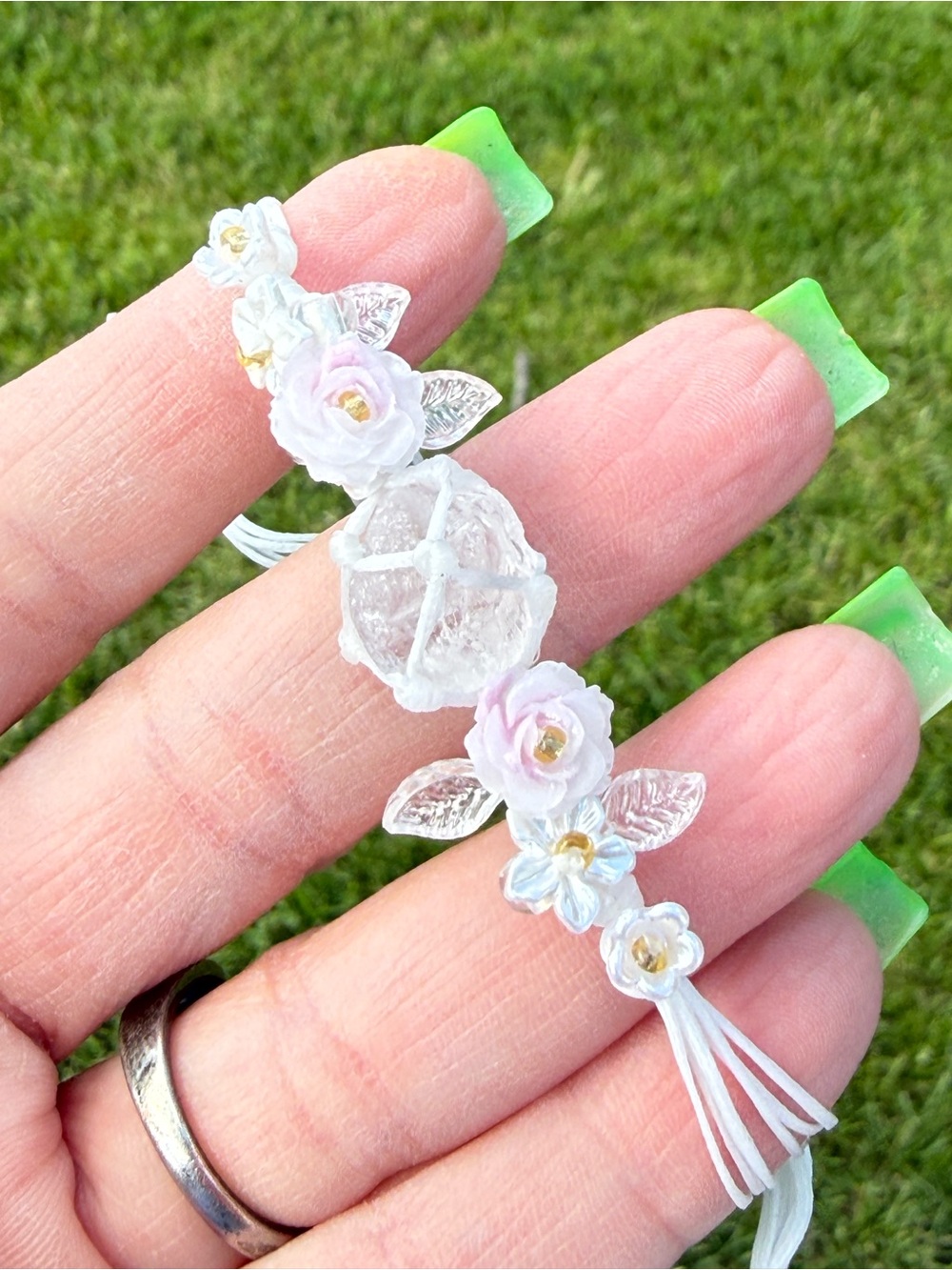 Handmade Floral  Bracelet with Clear Iridescent Crystal